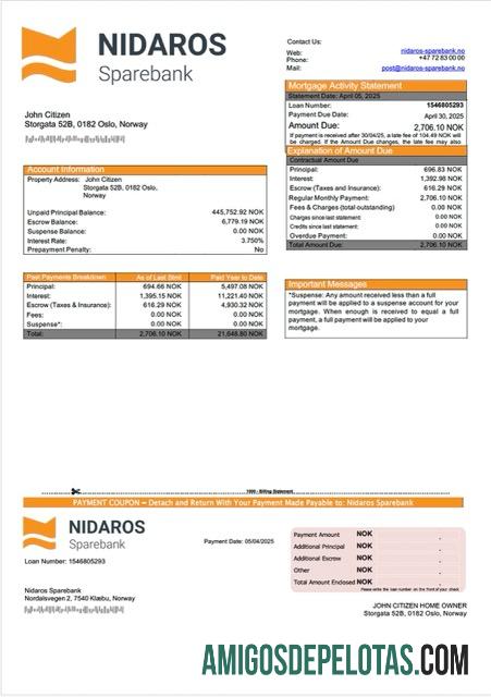 realista Noruega Nidaros Sparebank Declaração de hipoteca modelo Word e PDF